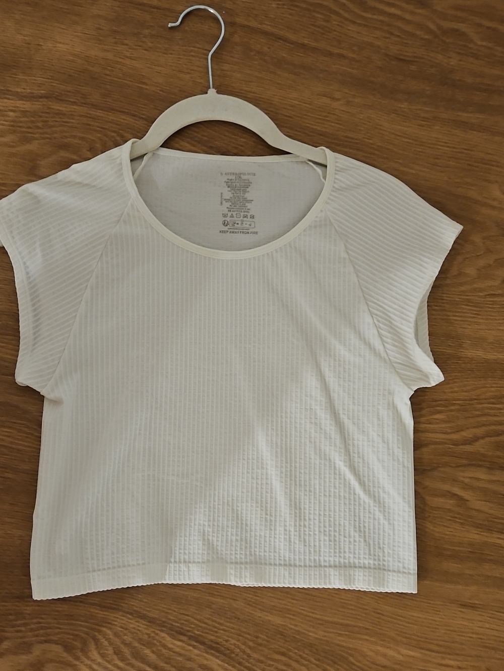 Anthropologie Womens White Ribbed Cap Sleeve Top